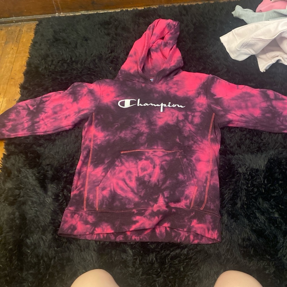 Pink and black champion hoodie